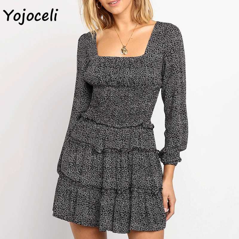 Yojoceli autumn long sleeve print dres casual skater day female vestidos 210609