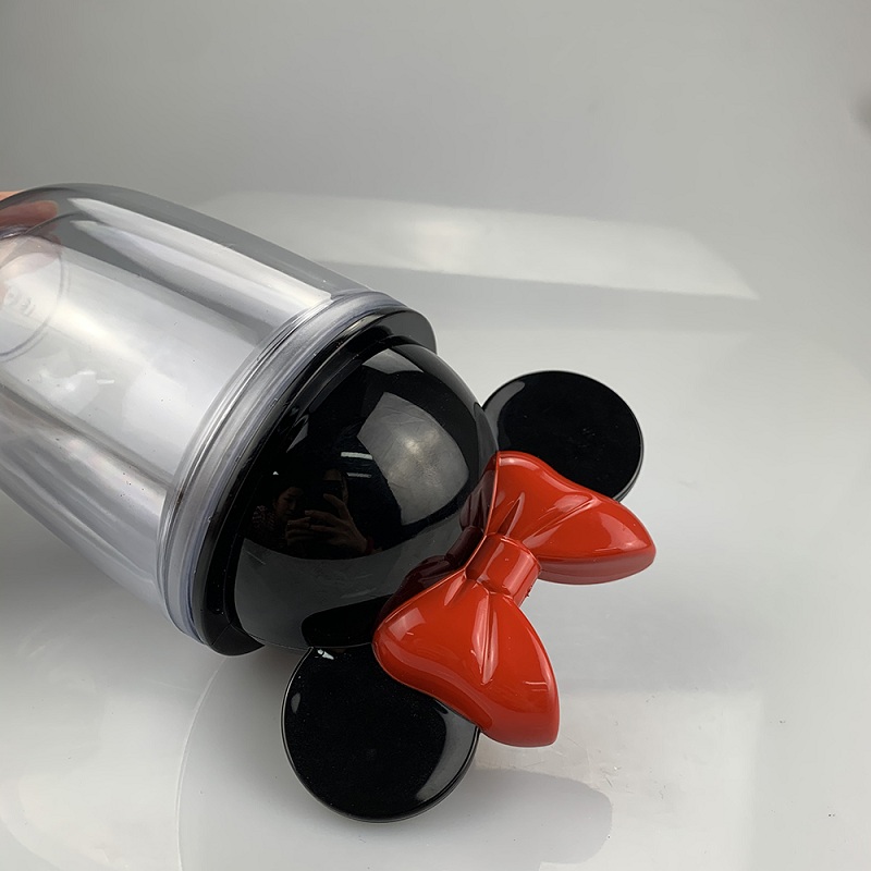 9 Colors! Small 12oz Acrylic Mouse Ear Tumblers with Straw Clear Plastic Dome Lid Tumbler for Kids Children Parties Double Walled Cute Cartoon Water B