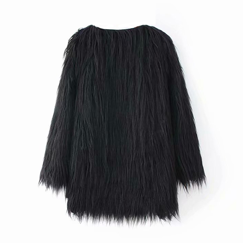 Solid Color Furry Faux Fur Coat Winter Women Warm Thicken Casual Fluffy Long Sleeve Ladies Stylish Outwear Jacket 210515