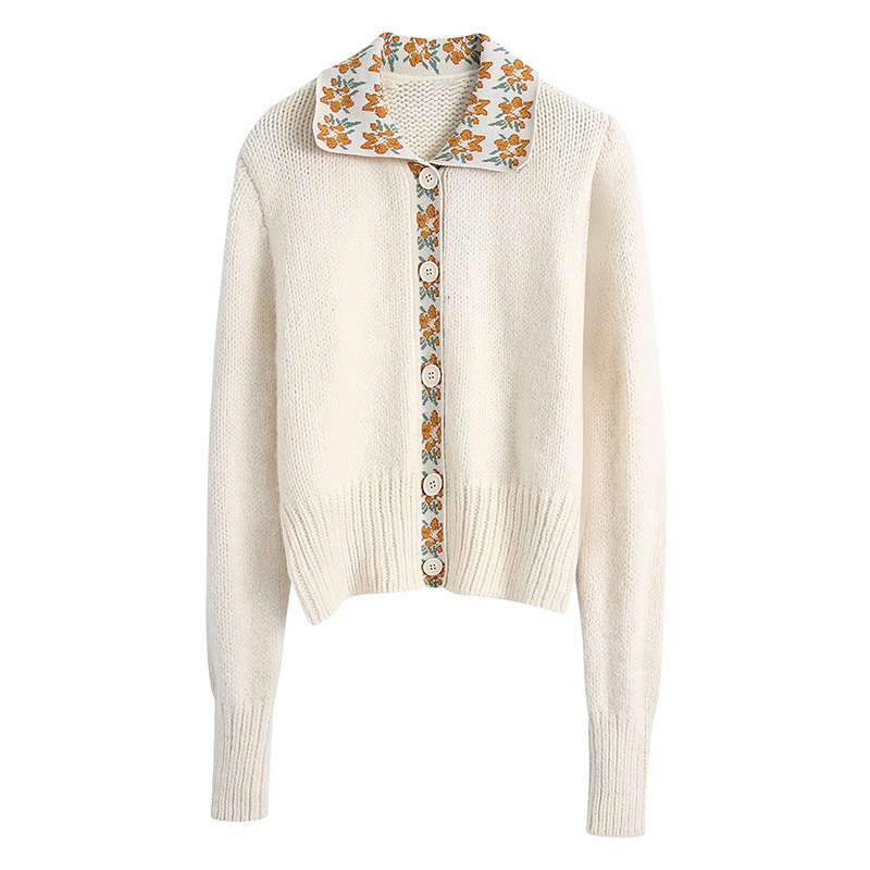 Autumn Women Sweet Lapel Jacquard Stitching Button Type Long-Sleeved Short Knit Female Sweater 210520, Beige
Autumn Women Sweet Lapel Jacquard Stitching Button Type Long-Sleeved Short Knit Female Sweater 210520, Beige