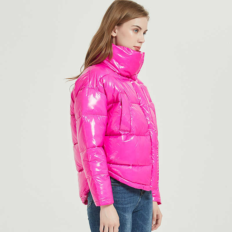 Winter Glossy Jacket For Women Rose Red Parka Female Bread Down s Cotton Padded Shiny Waterprooft Coat 211013