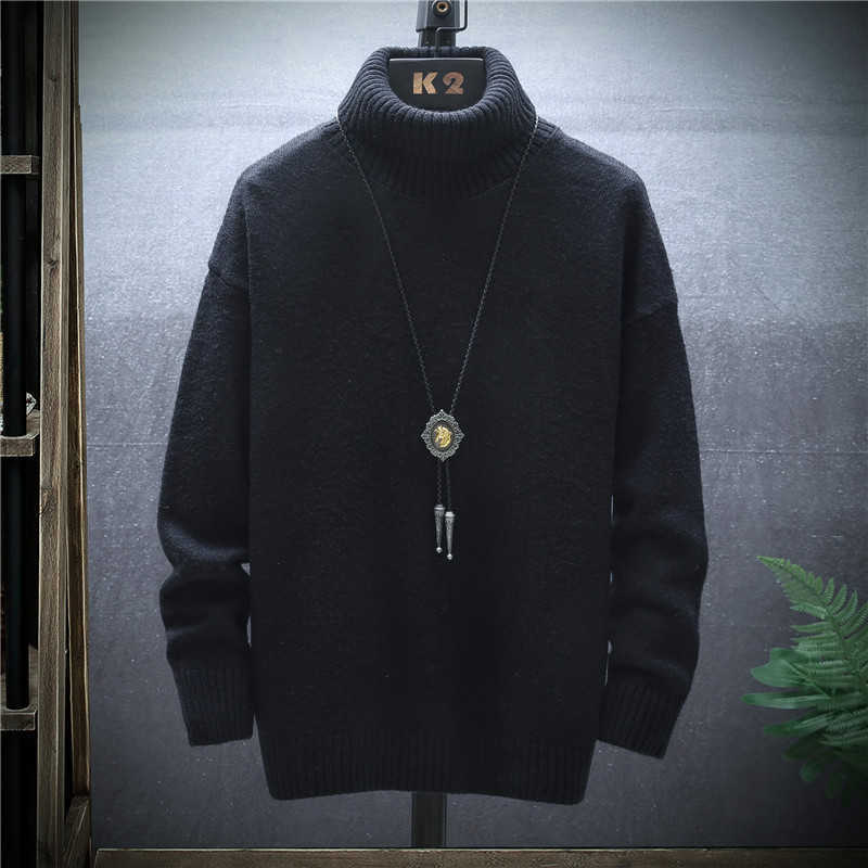 Winter Thick Men's Slim Sweater Solid Color Turtleneck Pullover Sweaters Mens Korean Casual Men Long Sleeve Knitwear Coats 210929