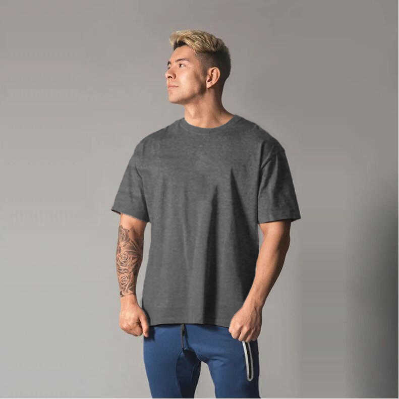 Men's Oversized T shirt Solid Color Gym Clothing Bodybuilding Fitness Loose Sportswear T-shirt Streetwear Hip-Hop Tshirt 210629
