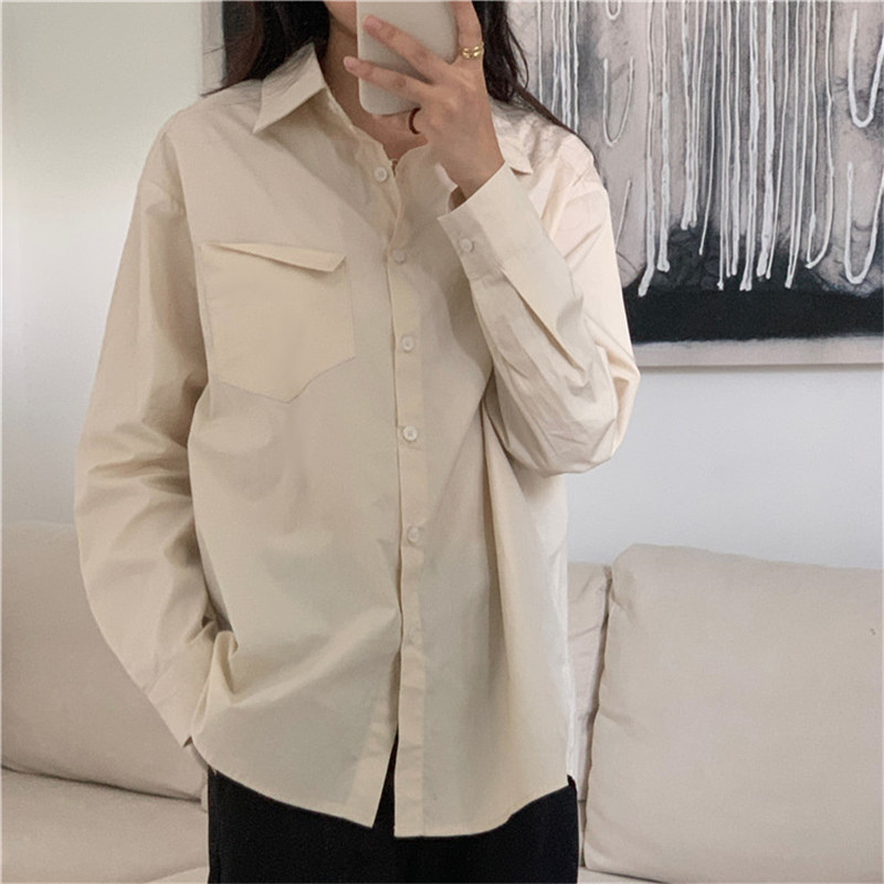 Arrival Spring Autumn OL Elegant Lapel Basic Shirt Women Blouses Tops Loose Long Sleeve Work Wear Woman Clothes 210421