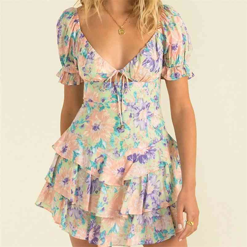 women dress V-neck waist printed mini with layered ruffled hem sweet and cute 210524, Blue
women dress V-neck waist printed mini with layered ruffled hem sweet and cute 210524, Blue