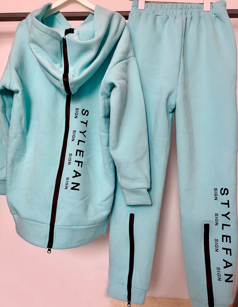 Fashion Harajuku Ladies Loose Letter Sports Suit Casual Zipper Long Sleeve Hooded Collar Sweater and Pants Two-Piece Set 210525