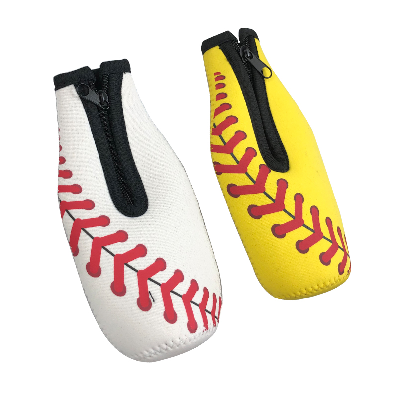 330ml 12 oz Universal Neoprene Beer Coolers Cover with Zipper, Bottle koozies, Softball, Suower Pattern Free shipping