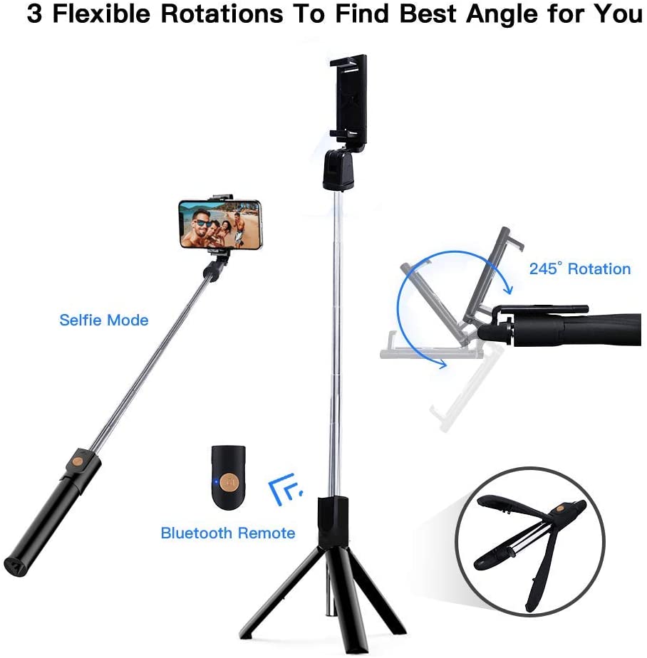 Wireless Bluetooth-compatible Selfie Stick Foldable Mini Tripod Expandable Monopod with Remote Control