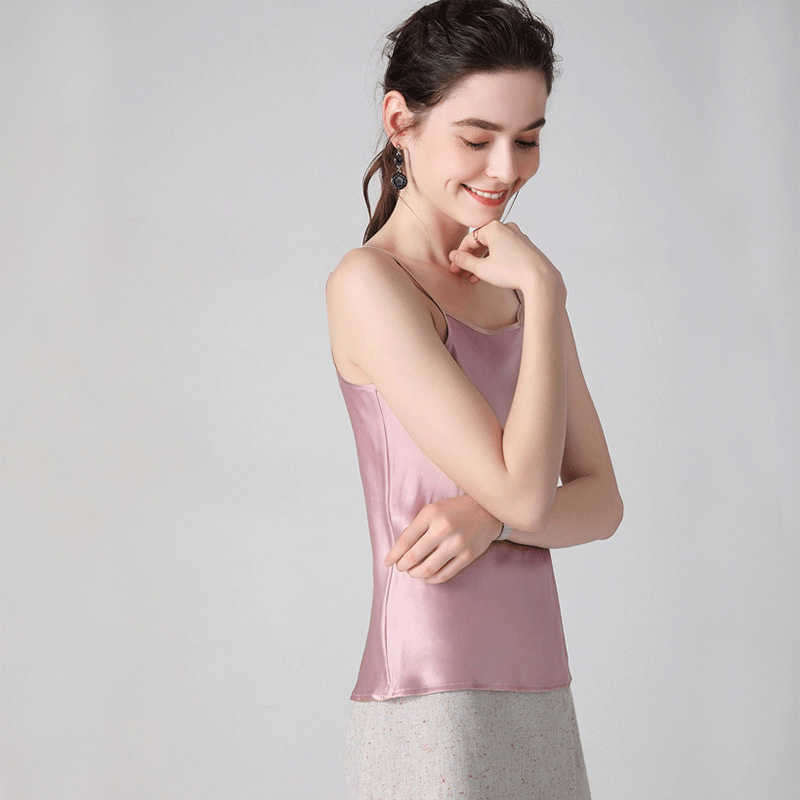 SuyaDream Women 100%Real Silk Camisoles Solid Smooth Silk Satin Camis Spring Summer Bottoming Vests 210625