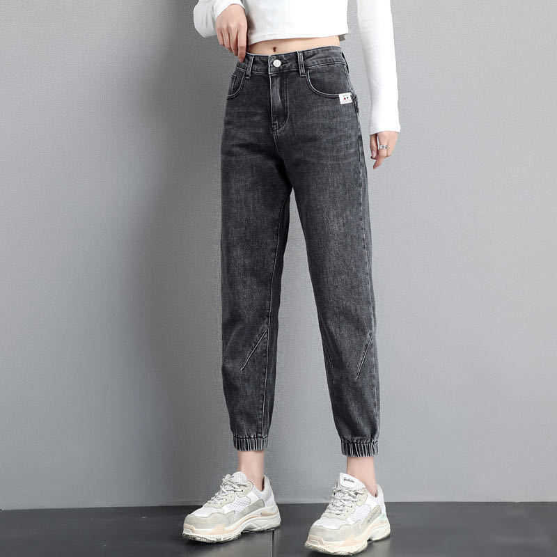 High waisted jeans women spring loose tight fitting waist leggings feet thin nine points harem pants ins net red trend 210922