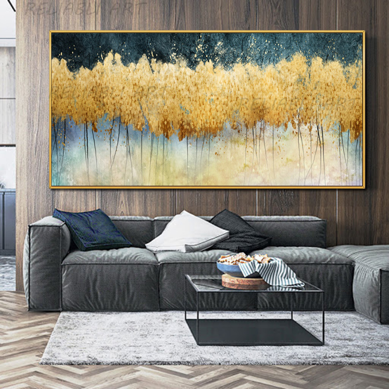 Black Golden Abstract Painting Leaf Posters Canvas Prints Wall Art Pictures For Living Room Modern Home Decor Tree Quadros