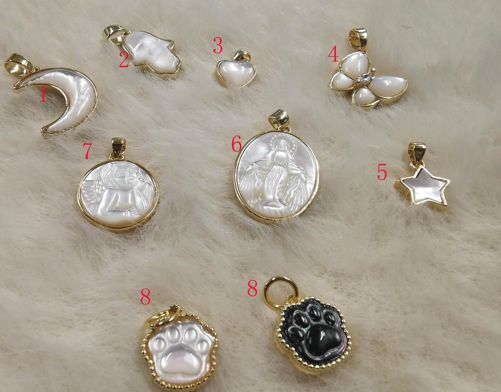 Hamsan-Moon-Star Heart-Oval -Bear Shell Pendant Necklace, Gold Plated Chain Lay Necklaces