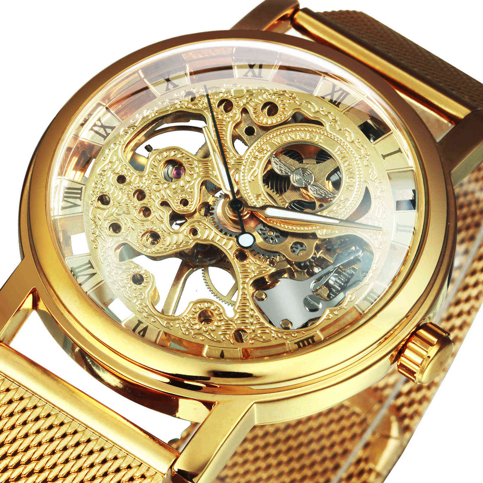 WINNER Mechanical Watch Men Ultra Thin Golden Mesh Strap Top Brand Luxury Classic Carving Skeleton Unisex Wristwatch 210616, All silver.
WINNER Mechanical Watch Men Ultra Thin Golden Mesh Strap Top Brand Luxury Classic Carving Skeleton Unisex Wristwatch 210616, All silver.