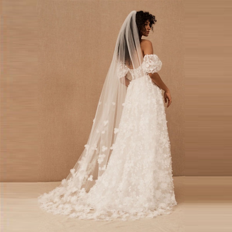New Wedding Accessories White/Ivory Fashion Veil 3D Flowers Long Short One Layer Bridal Veils With Comb High Quality Custom Made