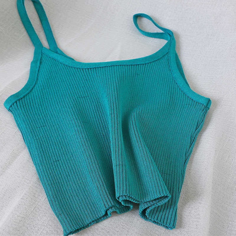 Women Tops Knitting Camisoles Female Solid Street ole Ladies With Straps Spaghetti Crop 210607