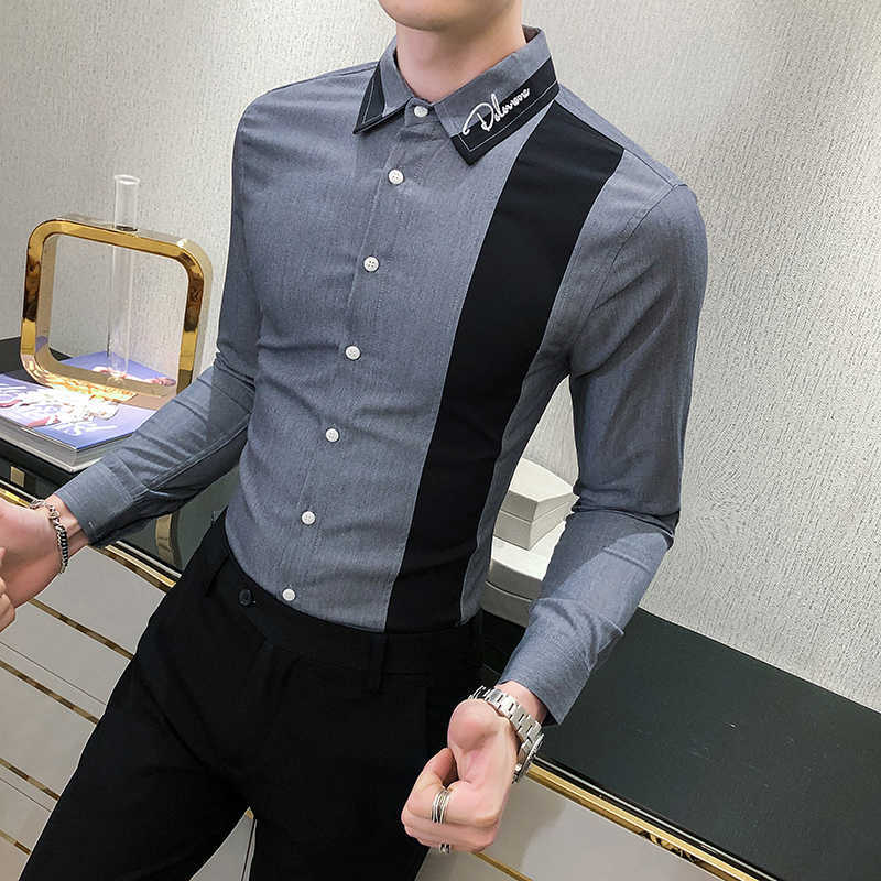 Business Men Shirts Splicing Long Sleeve Casual Slim Fit Shirt Nightclub Party Social Streetwear Blouse Camisas Para Hombre 210527, Black
Business Men Shirts Splicing Long Sleeve Casual Slim Fit Shirt Nightclub Party Social Streetwear Blouse Camisas Para Hombre 210527, Black