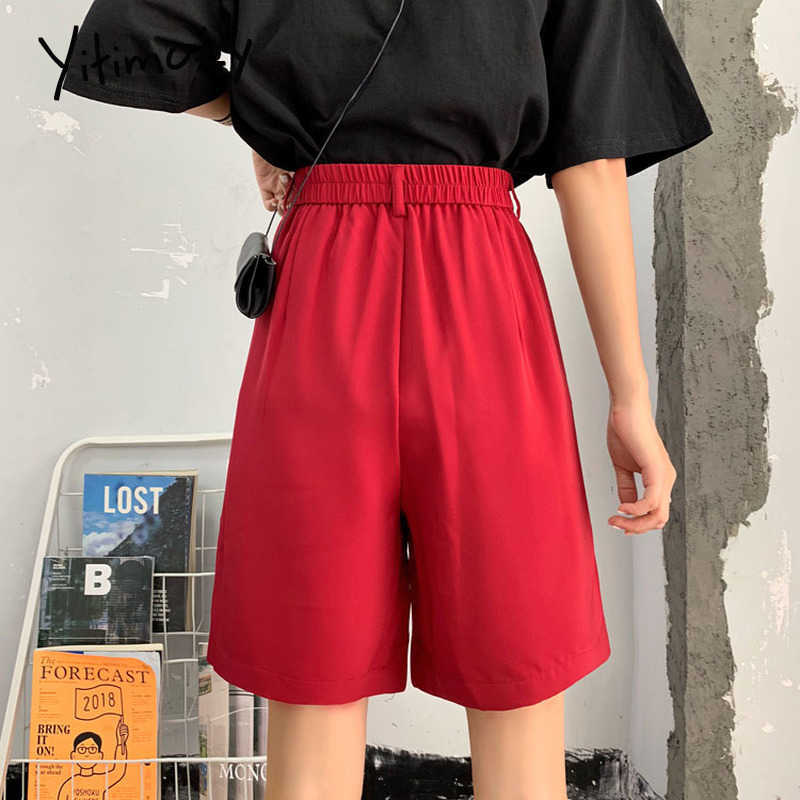 red shorts women loose high waist wide leg Solid harajuku plus size Straight summer korean fashion black elastic 210714