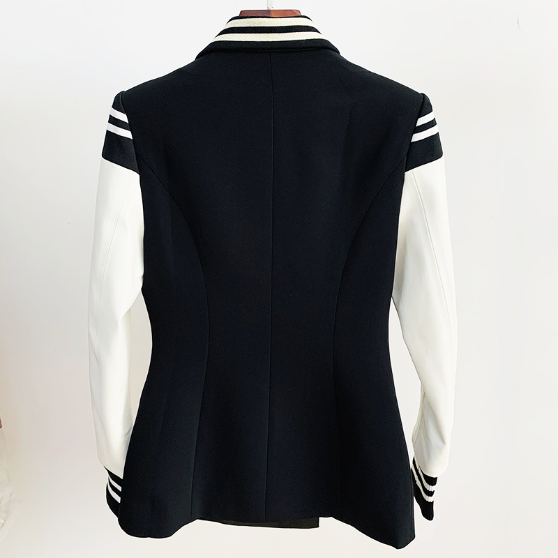 HIGH STREET Fashion Stylish Blazer Varsity Jacket Women's Leather Sleeve Patchwork Lion Buttons Blazer 220308