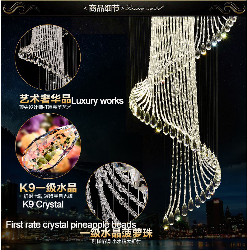 American K9 Crystal Chandeliers LED Modern Chandelier Lights Fixture European Hotel Lobby Parlor Hall Villa Stairway Home Indoor Lighting Dia120cm