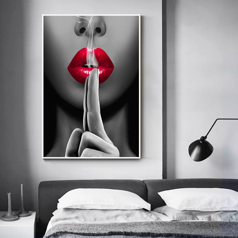 Modern Fashion Sexy Red Lips Canvas Painting Women Posters and Prints Living Room Bedroom Wall Art Pictures Home Bar Decoration