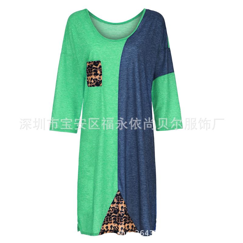 Casual Dresses Lugentolo Long Sleeve Dress Women Fashion Printed Leopard Print Stitching Irregular Pockets Loose Three-quarter