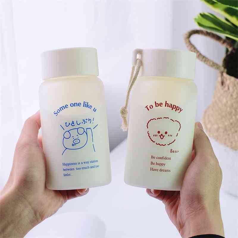 New simple frosted glass lovely cartoon pattern water portable outdoor creative milk cup 
New simple frosted glass lovely cartoon pattern water portable outdoor creative milk cup