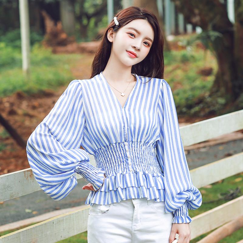 Women' Blouses & Shirts LUKAXSIKAX 2021 Spring Autumn Women V-Neck Lantern Long Sleeve Shirt Elegant Elasticity Slim Blue Striped Short, Picture color
Women' Blouses & Shirts LUKAXSIKAX 2021 Spring Autumn Women V-Neck Lantern Long Sleeve Shirt Elegant Elasticity Slim Blue Striped Short, Picture color