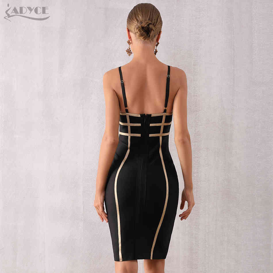 Summer Bodycon Bandage Dress Women Elegant Sexy Spaghetti Strap Black Striped Club Celebrity Evening Party 210423