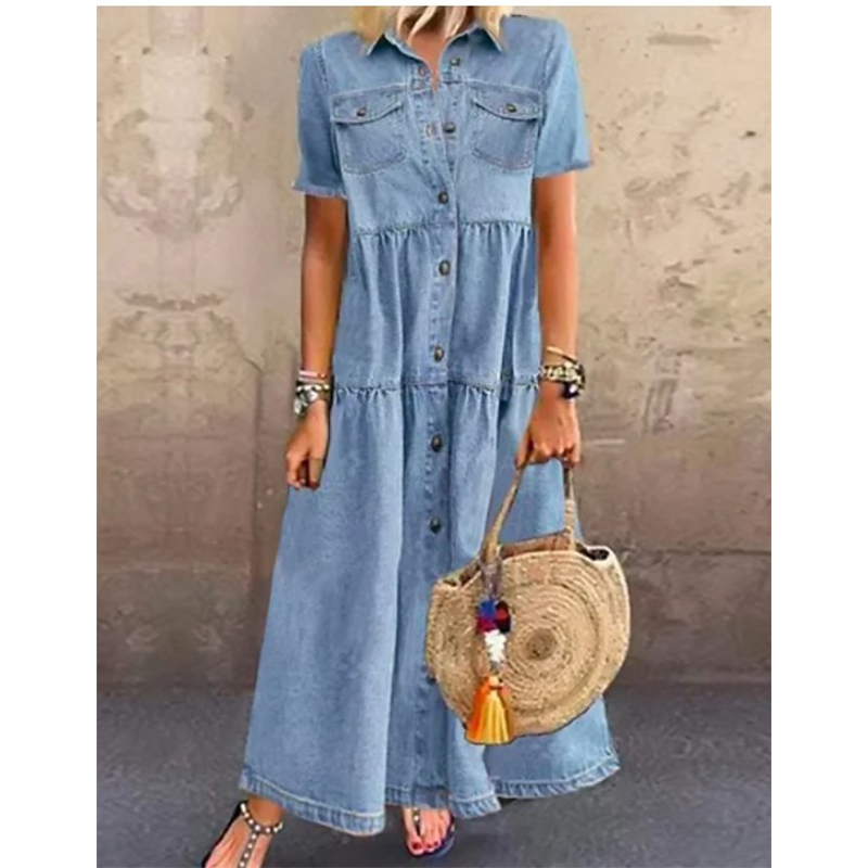 Women's Denim Shirt Dress Maxi Long Dress Dark Blue Light Blue Short Sleeve Solid Color Pocket Button Spring Summer Shirt Collar Hot Ca, Black;gray
Women's Denim Shirt Dress Maxi Long Dress Dark Blue Light Blue Short Sleeve Solid Color Pocket Button Spring Summer Shirt Collar Hot Ca, Black;gray
