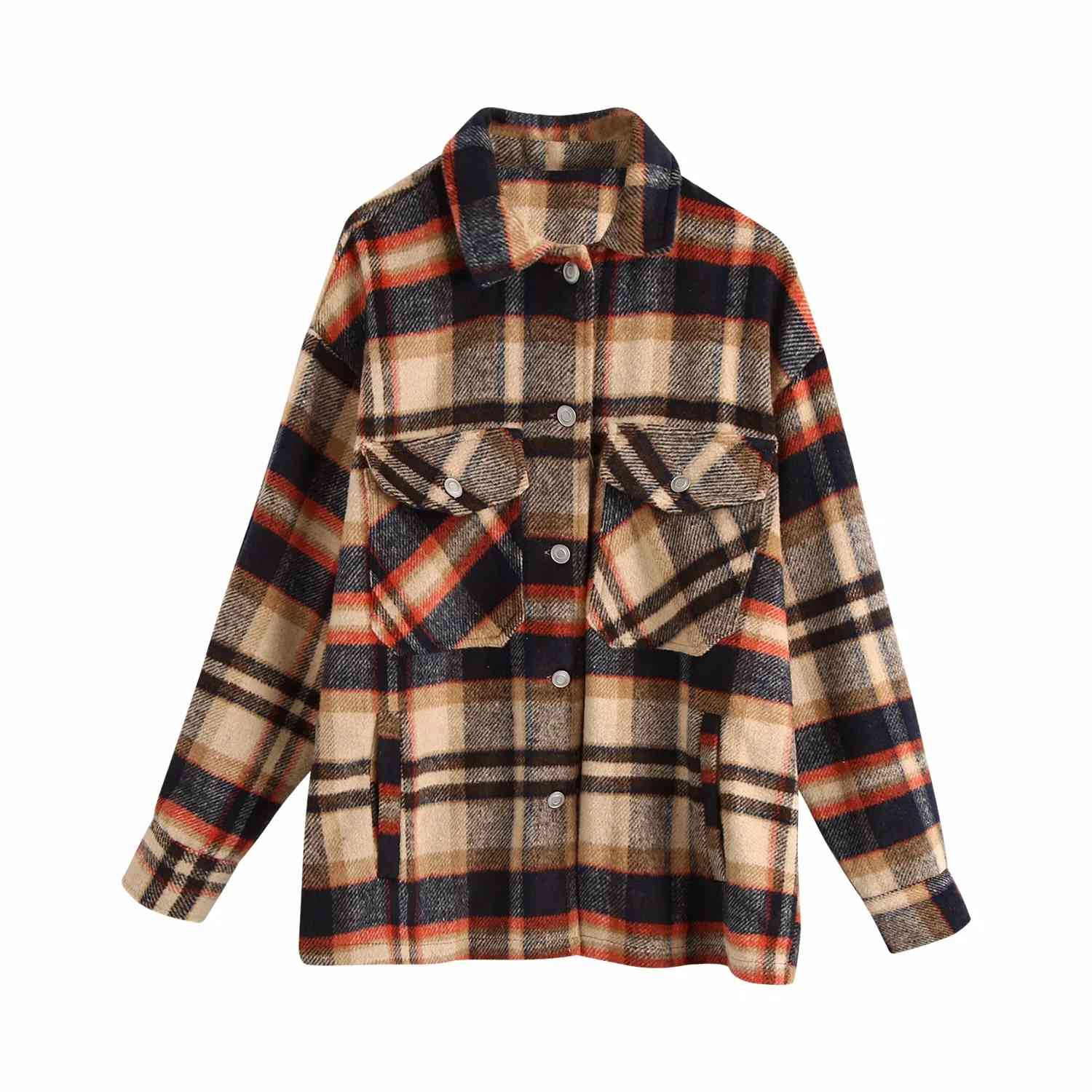 Fashion green Plaid shirt jacket women Oversized coat Long Sleeve thick plaid casual chic plus size outwear 210521