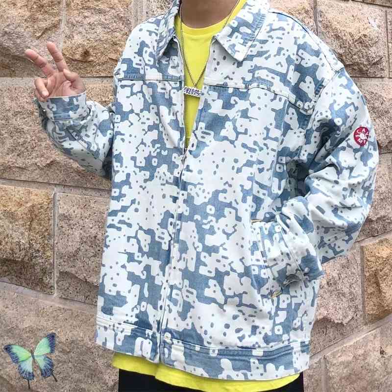 Autumn Winter Cav Empt Noise-print Denim Jacket Men Women High Quality Zipper CAVEMPT Street Washed Coat 210420