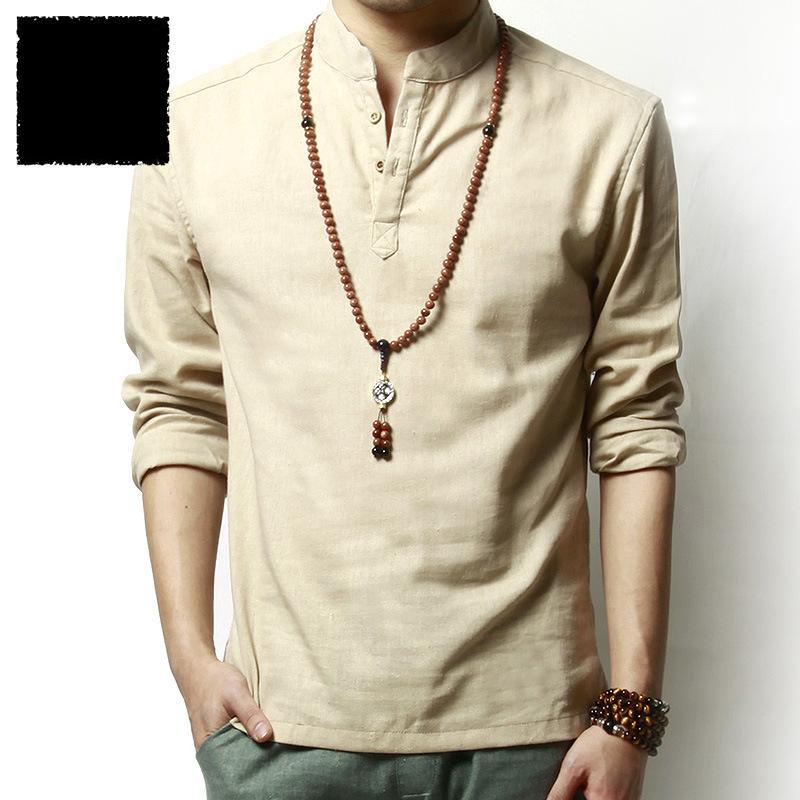 Mens Pullover Linen Cotton Shirts Full Sleeve Summer Breathable Quality Casual Slim Fit Solid TS-121 Men's