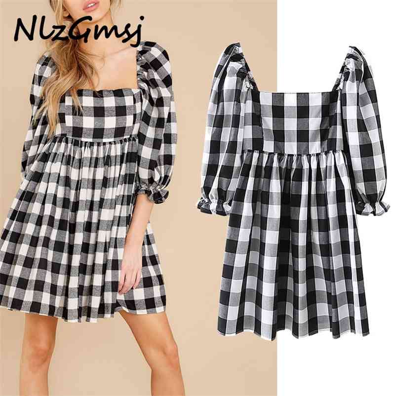 Dres Black and White Plaid Puff Sleeve Chic Square Collar Half Summer Elegant Short Vestido 210628, As picture
Dres Black and White Plaid Puff Sleeve Chic Square Collar Half Summer Elegant Short Vestido 210628, As picture