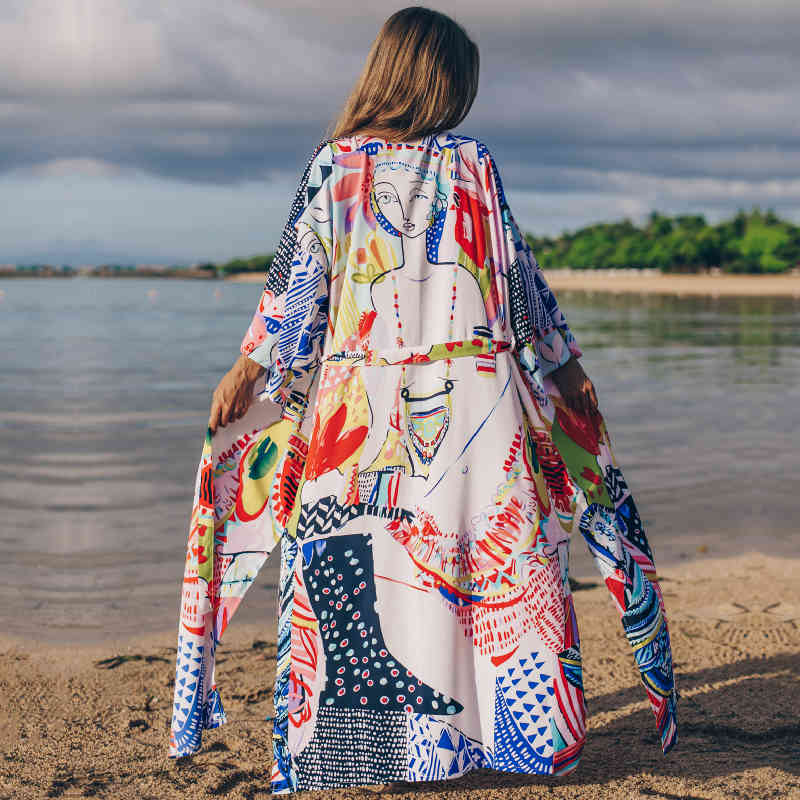 Bohemian Printed Cover-ups Bikini Wrap Bath Dress Pink Cotton Tunic Women Plus Size Beach Wear Swim Suit Cover Up Robe Q862 210420