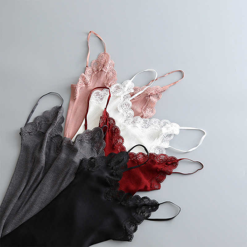 Lace Crochet Knitted Ribbed Women's Camis Sleeveless Backless Patchwork Womens Tanks Tops Summer Spring Tank For Girls 210625