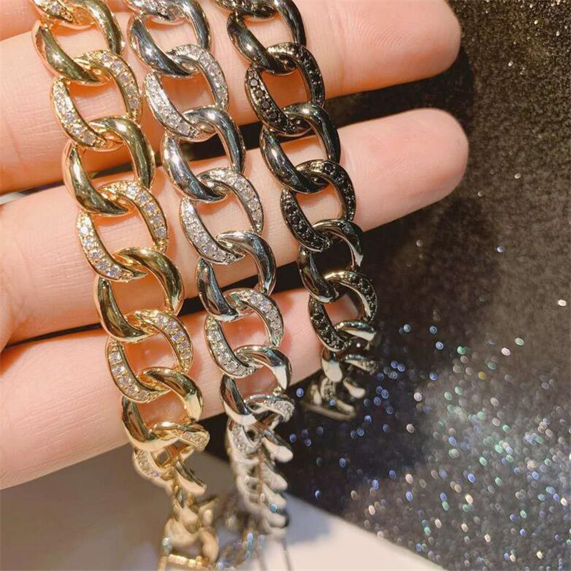 Hip Hop Vintage White&Black Gold Fill Pave White Sapphire CZ Dia Bracelet