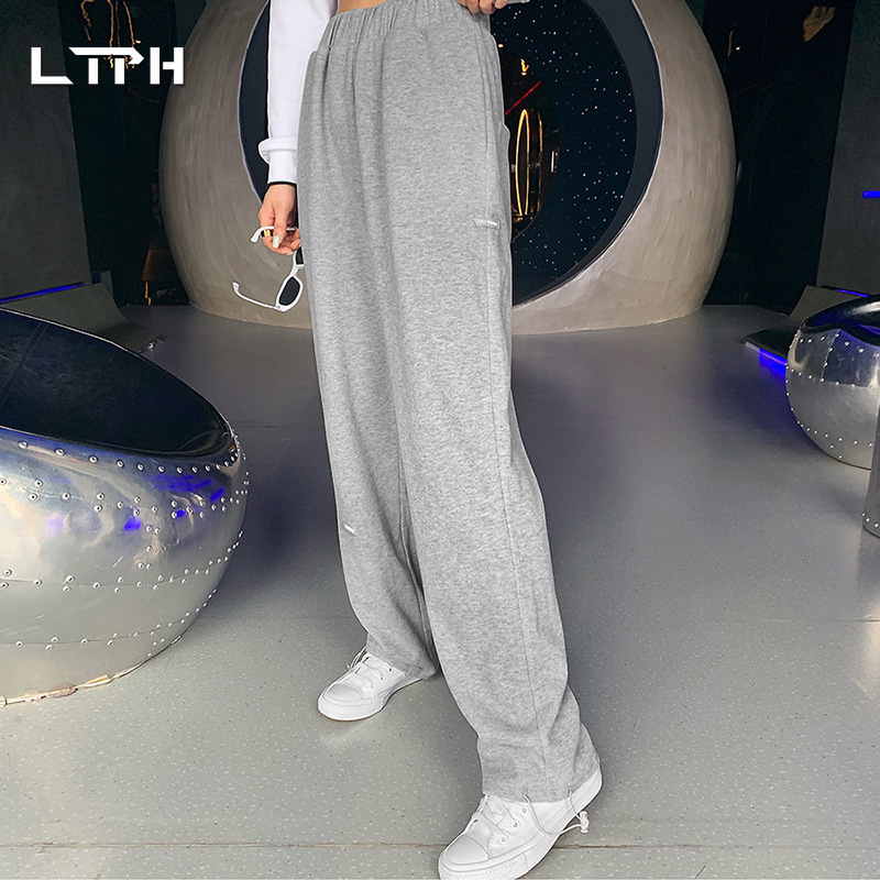 Autumn arrivals ins fashion High waist Straight sweatpants woman pants Solid color wild street Casual Loose trousers 210427