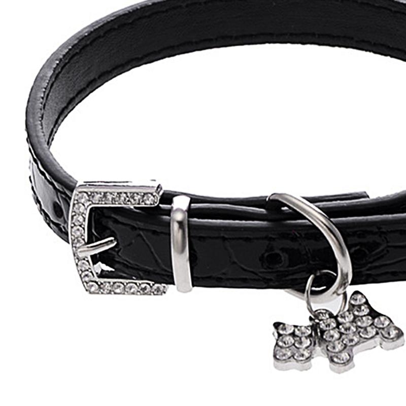 Dog Collars & Leashes Small Bling Crystals Diamonds Crocodile Leather Belt Puppy Collar Rhinestone Inlaid Buckle Chain Adjustable