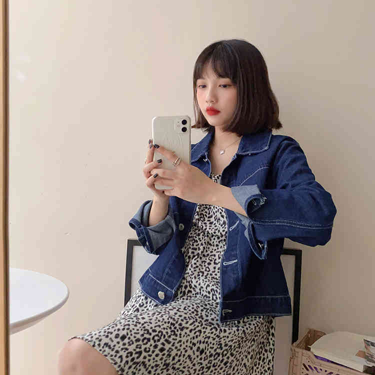 Women's classic blue Jean Coats autumn Women loose short Denim Jacket Long Sleeve Female Girls Outwear coats (F8058) 210423
