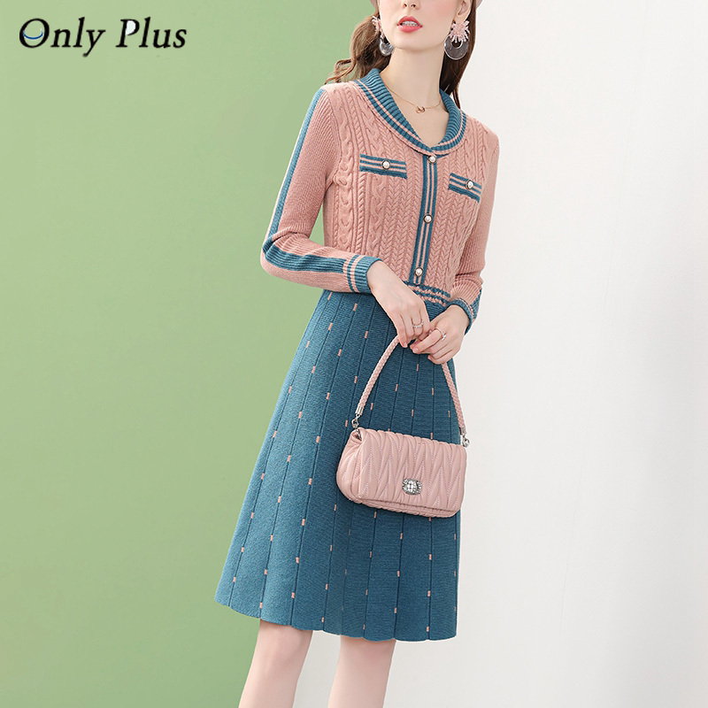 Patchwork Warm Women Knitted Dresses Sweater Peter Pan Collar Twist A-Line Elegant Slim Party Dress Fashion Inside 210518, Blue
Patchwork Warm Women Knitted Dresses Sweater Peter Pan Collar Twist A-Line Elegant Slim Party Dress Fashion Inside 210518, Blue