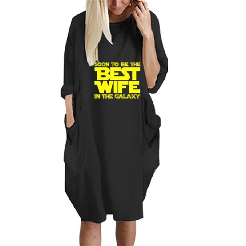New Arrival For Women Best Wife In The Galaxy Pocket Tshirt Tops Harajuku T-Shirt Female Streetwear 210406