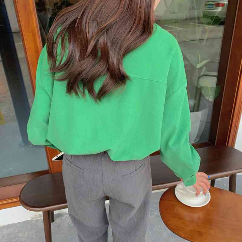 OL Elegant Vintage Chic Corduroy Shirt Women Blouses Tops Spring Autumn Loose Lapel Long Sleeve Shirts Woman Clothes 210421