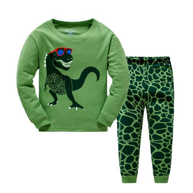 Dinosaur Baby Boys Pajamas Suit Cartoon Dino Children Sleepwear Clothes Sets Long Sleeve Tee Shirts Trousers Kids Pijamas Soft 210413