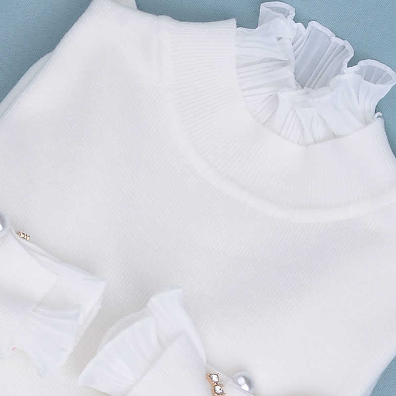 Women Turtleneck Sweater Autumn Winter Long Sleeve Sweet Patchwork Chiffon Pullovers Ladies Knitted Cashmere Jumper 210918