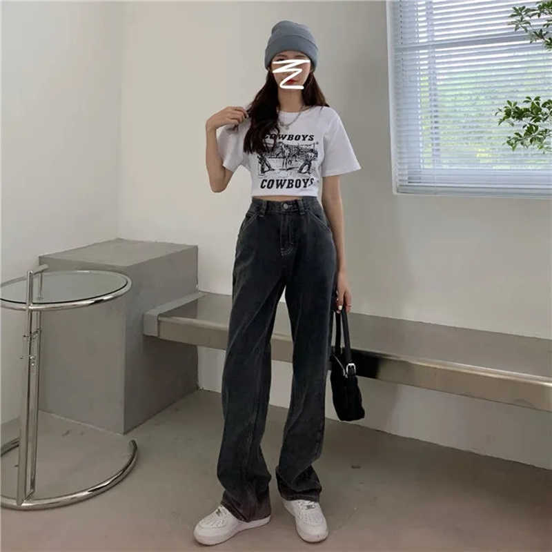 Wide Leg Black High Waist Women Jeans Denim Clothing Blue Streetwear Vintage Quality Harajuku Straight Pants 210809