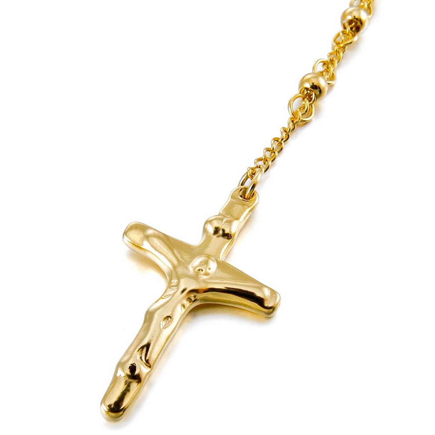 Men's Women's Stainless Steel Pendant Necklace Christ Jesus Crucifix Cross Rosary Beads Ball Chain