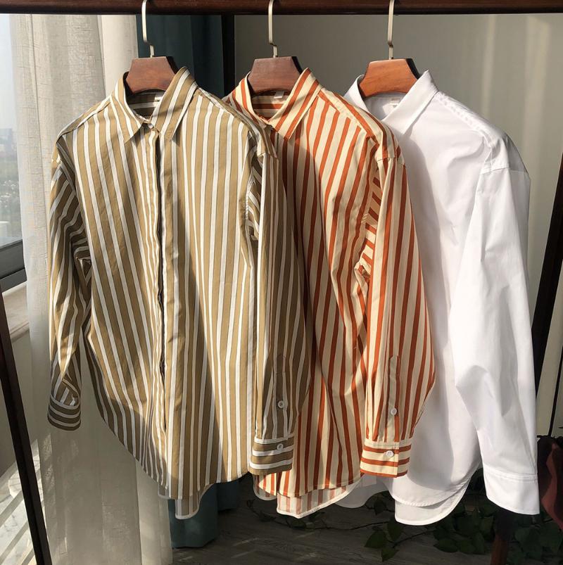 Women' Blouses & Shirts Ladies Cotton Contour Long Sleeve Lapel Contrast Stripe/Pure White Blouse Shirt Top, Style 1
Women' Blouses & Shirts Ladies Cotton Contour Long Sleeve Lapel Contrast Stripe/Pure White Blouse Shirt Top, Style 1