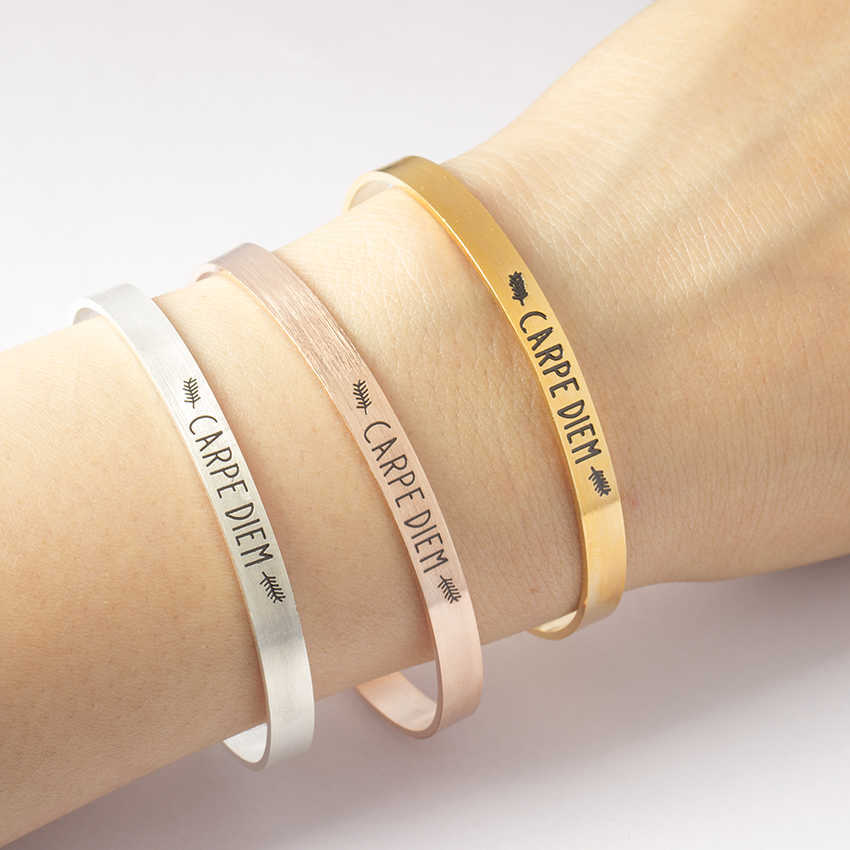 Montage Carpe Diem Bracelets Bangles for Women Men Boho Jewelry Stainless Steel Rose Gold Double Leaf Bileklik Open Bangles Q0719
Montage Carpe Diem Bracelets Bangles for Women Men Boho Jewelry Stainless Steel Rose Gold Double Leaf Bileklik Open Bangles Q0719