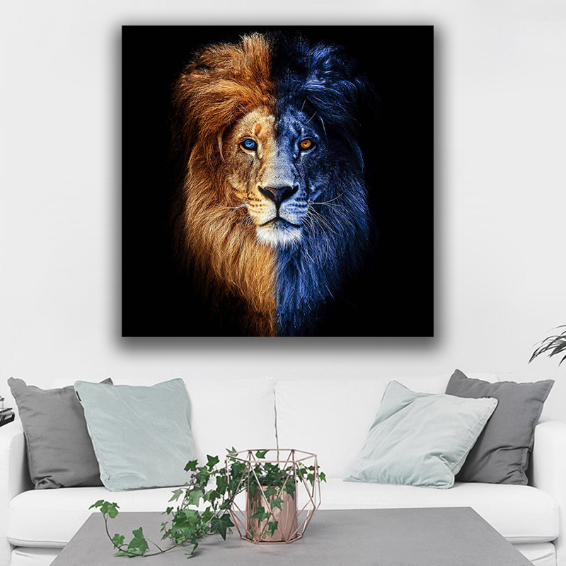 Modern Canvas Wall Picture Art Animal Painting Print Profound Lion Face With Double Colors For Living Room Home Decor No Frame