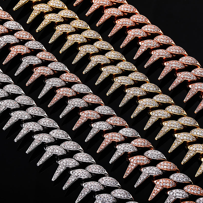 Solid Rivet Spike Thorns Cuban Miami Link Chain Bracelets Bangles for Men HIP Hop Jewelry Claw Setting AAA CZ Stone Rapper Punk Party Rock Grunge Jewe